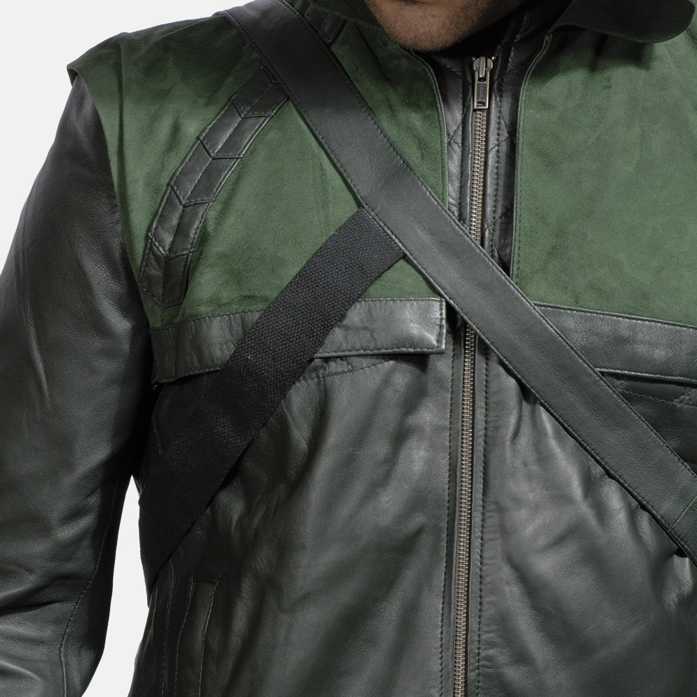 Mens Green Hooded Leather Jacket